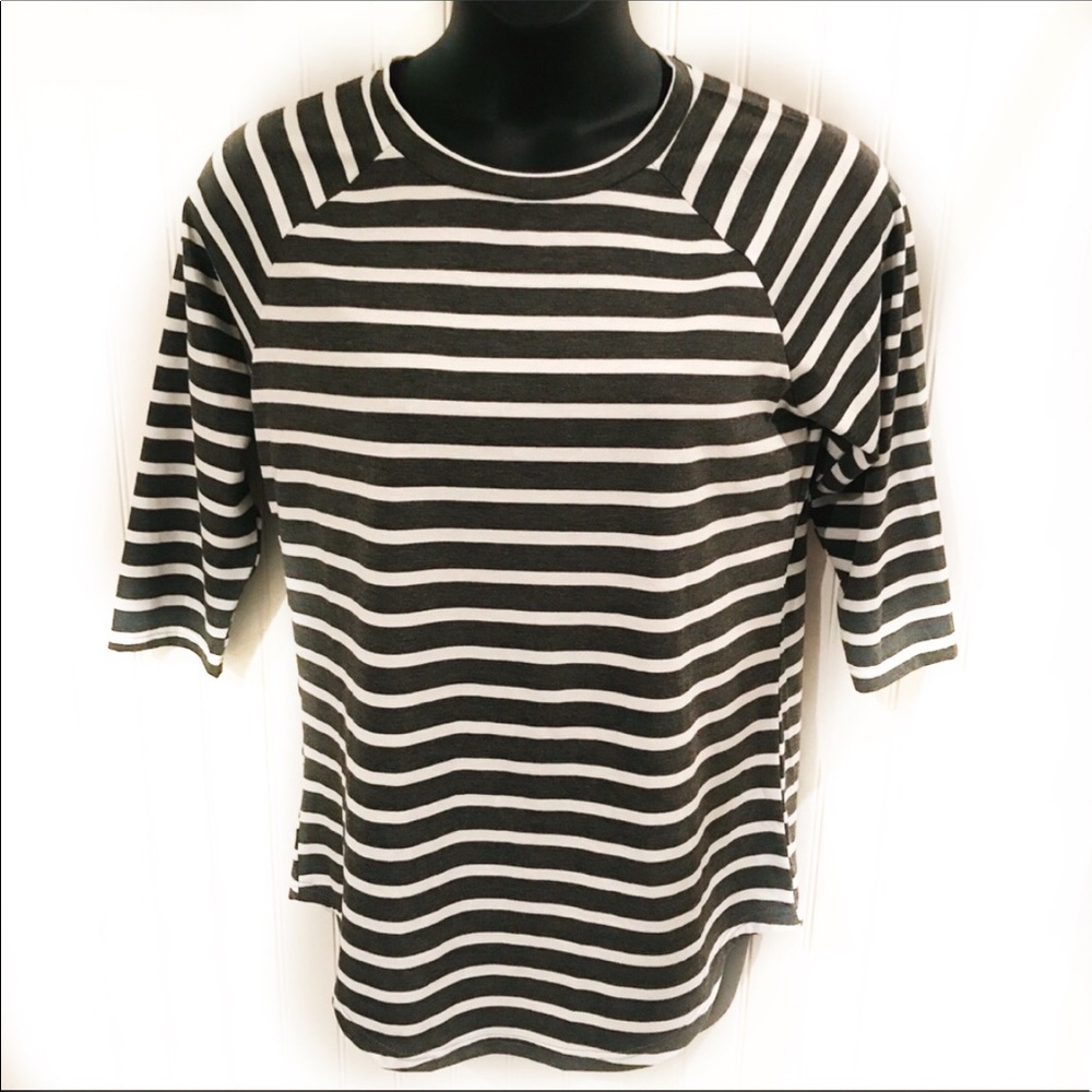 Tickled Teal Gray/White Stripe Top SZ-1X